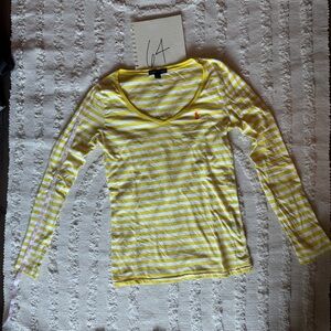 Ralph Lauren Yellow and White Striped Long Sleeve Top